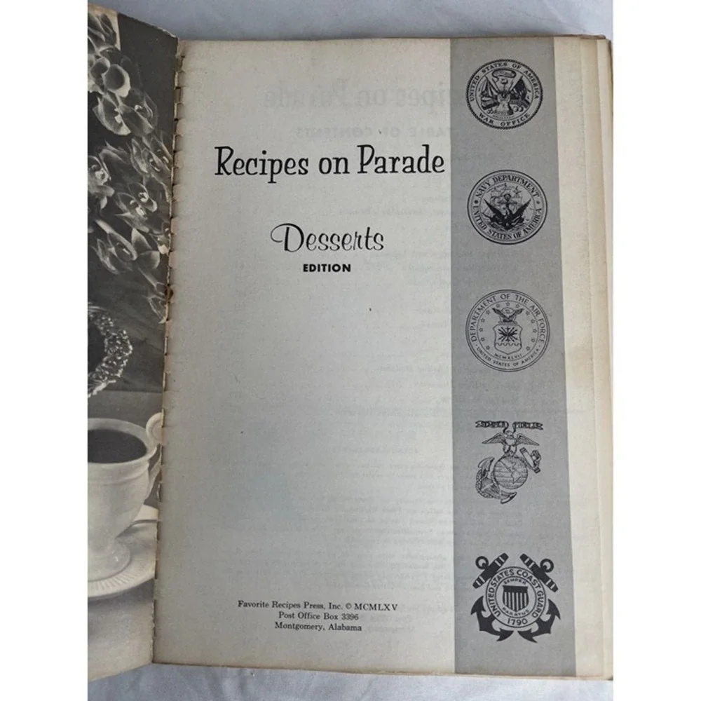 Vintage 1965 Recipes on Parade Desserts Military Officers Wives Cookbook Spiral